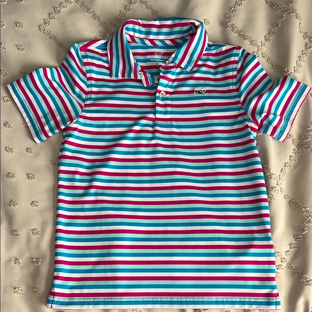Vineyard Vines Blue and Pink Polo Shirt Classic Stripes